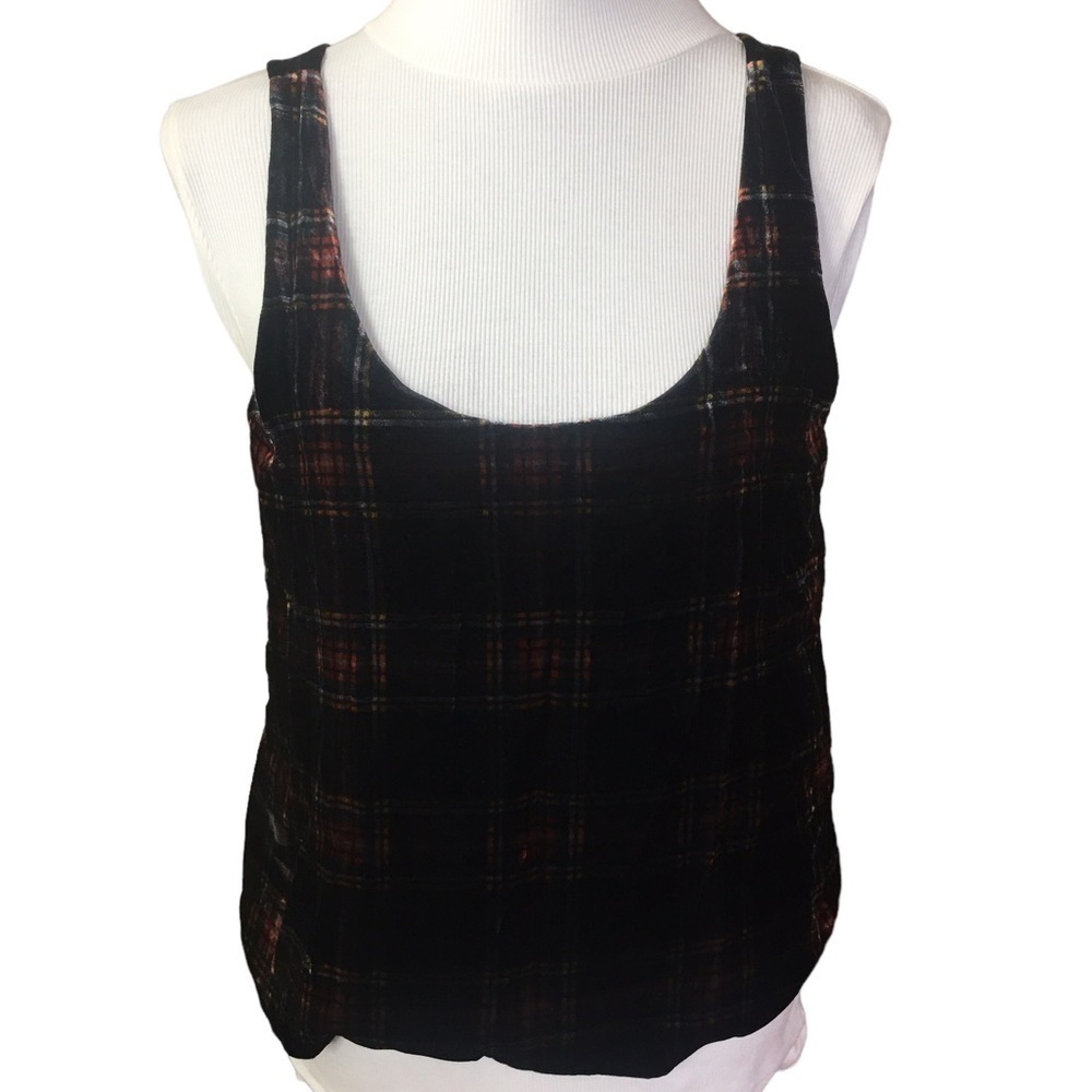 J Crew Velour Stewart Tank Top Black Tartan Plaid Size 6 lined